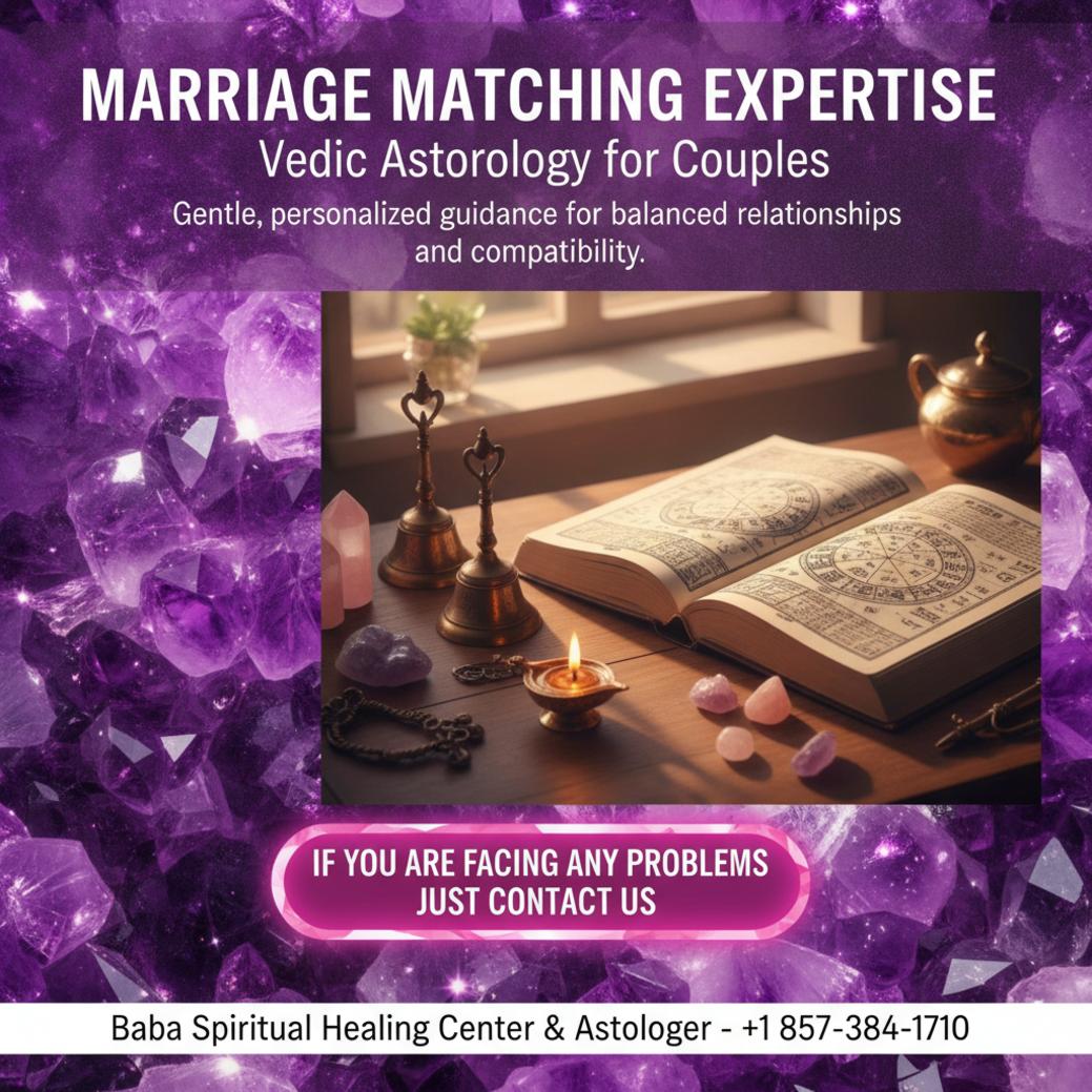 Vedic astrology marriage matching tools on table in Needham setting