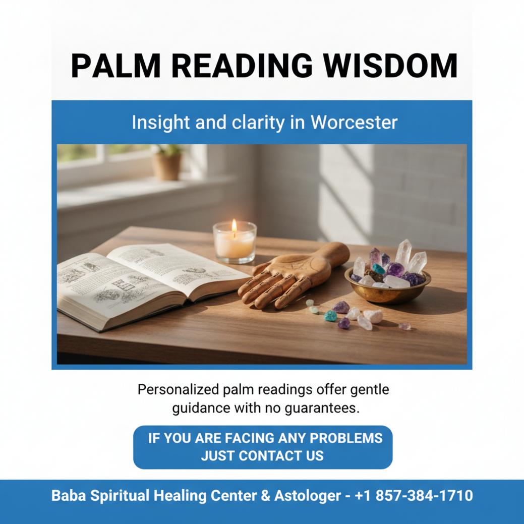 palm reading tools and guidebook on table in worcester setting