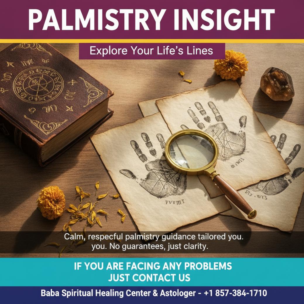 Close up of palmistry lines on hand with Somerville background