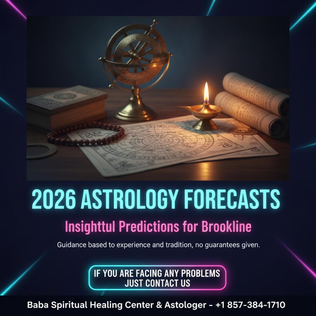 Vedic astrology tools and horoscope charts on wooden desk in Brookline