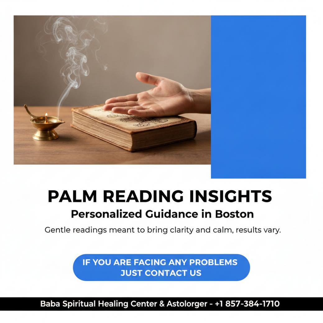 Close-up of palm and ancient book for palm reading in Boston, MA