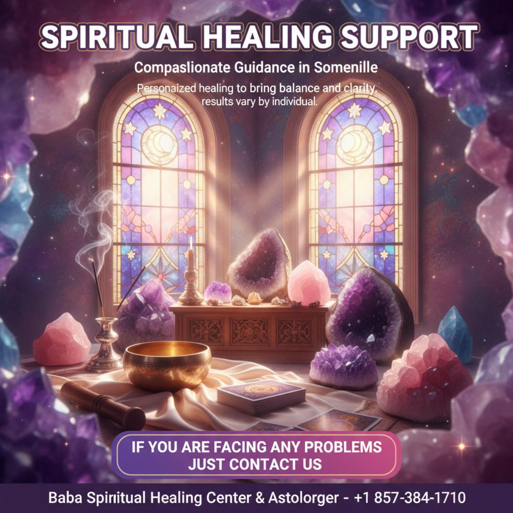 Spiritual healer altar with crystals and singing bowl in Somerville MA