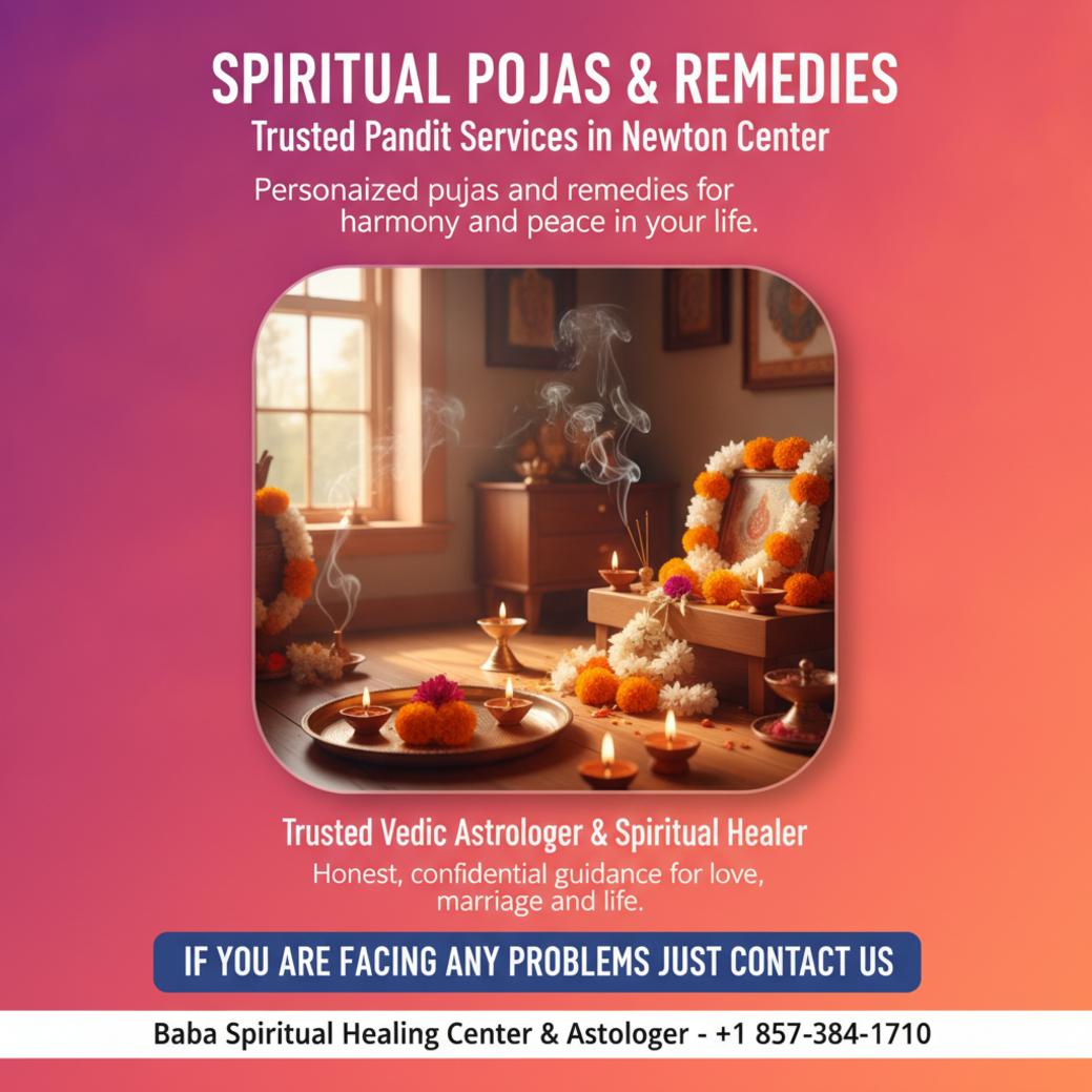 Why Choose a Pandit for Pooja and Remedies in Newton Center? Spiritual pooja setup with candles and flowers in Newton Center, MA