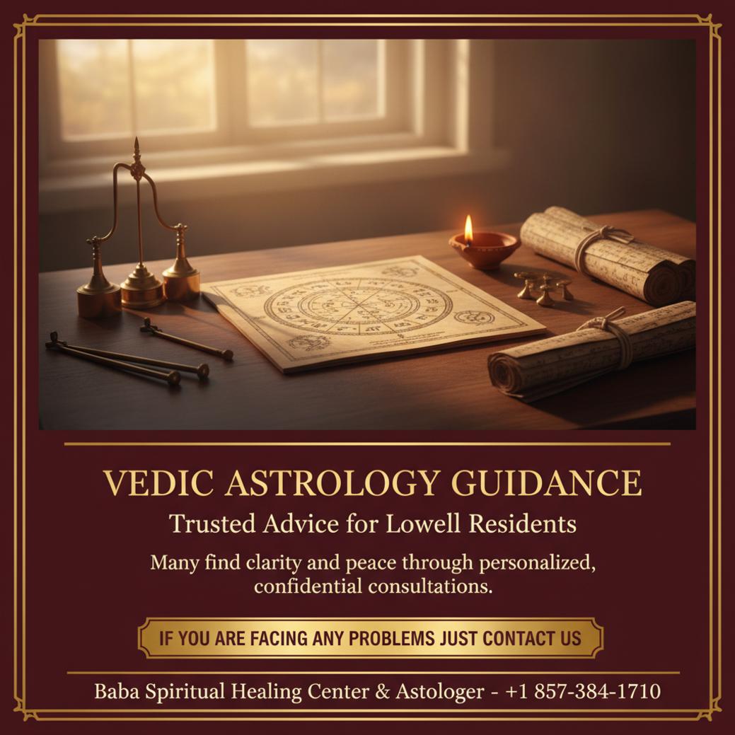 Vedic astrologer birth chart and tools on a wooden desk in Lowell