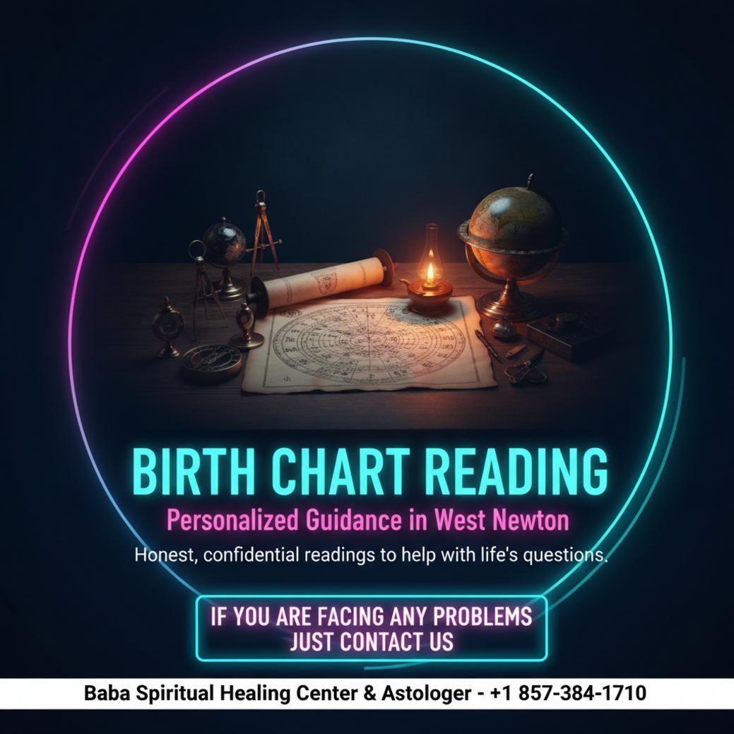 Birth chart reading tools on wooden desk in West Newton office
